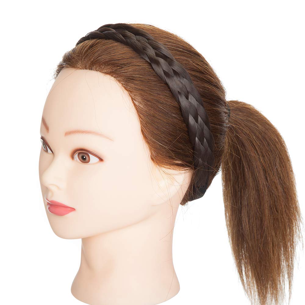 Twist Braided Hair Headbands 5 Strands Synthetic Hair Classic Chunky Wide Braids Elastic Stretch Plaited Braid Hairpiece Women Beauty Accessory 30g 1 inch wide 4A Dark Brown