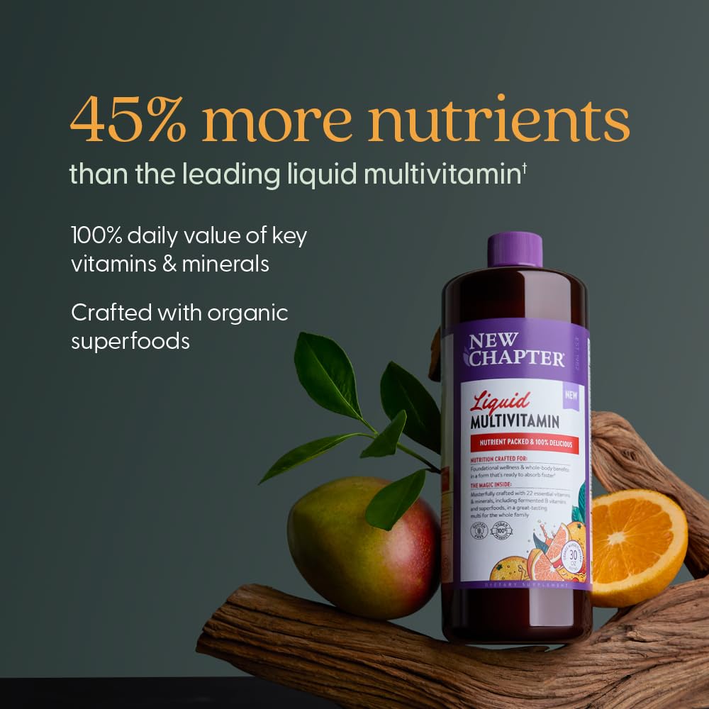 New Chapter Liquid Multivitamin + Mineral Supplement for Whole-Body Benefits, 100% Delicious Multivitamin for Adults, Teens & Kids 2+, Ready to Absorb Faster, Orange Mango Flavored, 30 oz