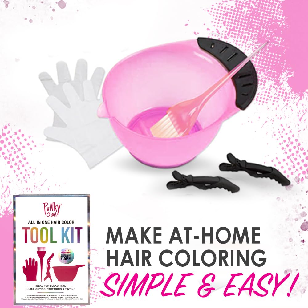 Punky Colour Hair Bleach Kit - Hair Dye Kit with Dye Bowl, Color Brush, Gloves & Clips, Coloring & Bleaching Accessories