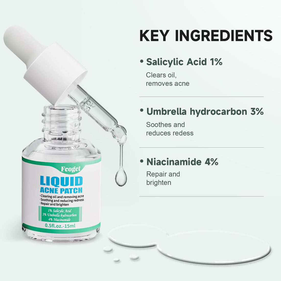 Fcoget Acne Spot Treatment Serum for Face, with 2% Salicylic Acid & 4% Niacinamide Face Serum, Liquid Pimple Patch for Acne Prone Skin, Soothing Redness, Clearing Oil Skin Care for Teens & Adults