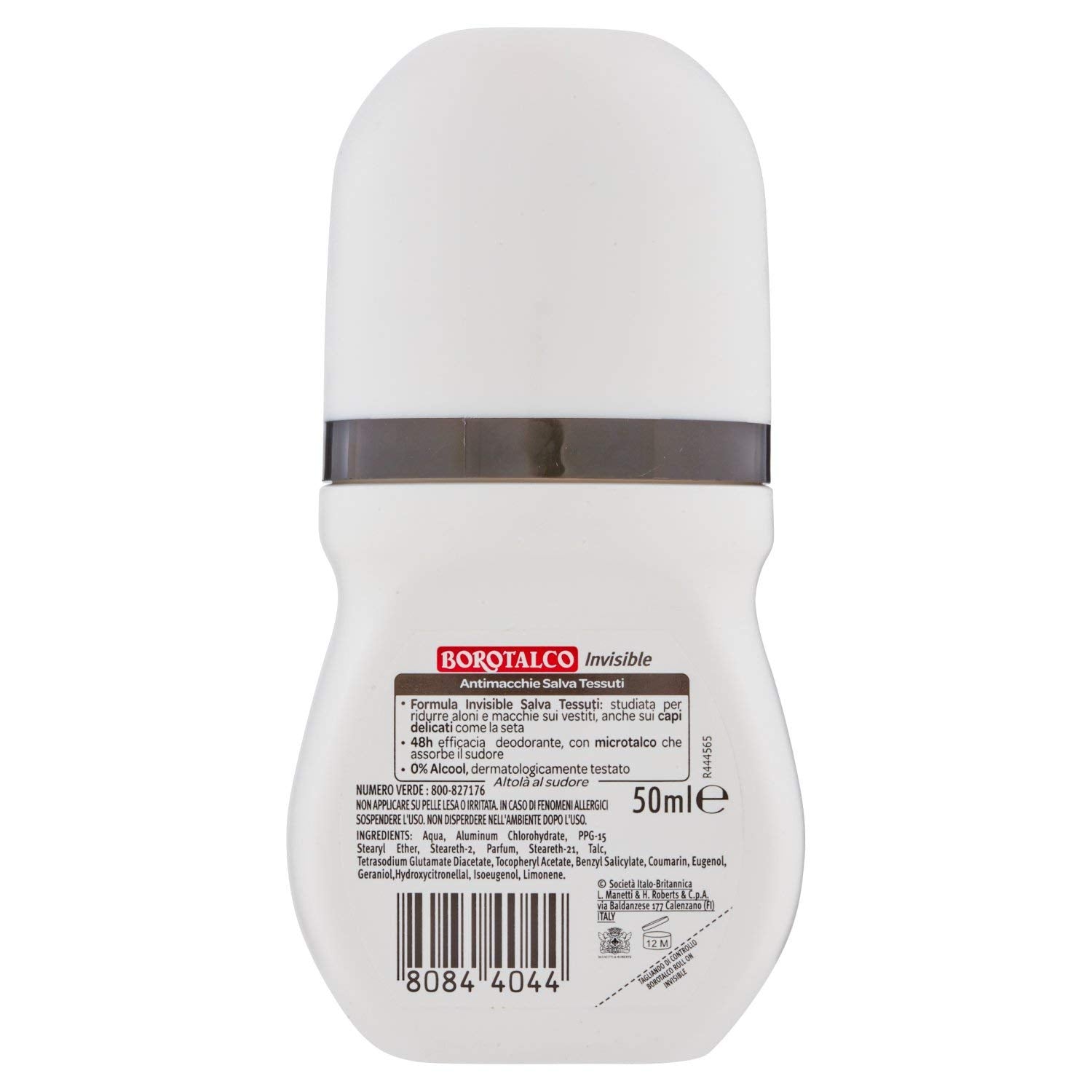 Borotalco:Invisible Anti-Stain Deodorant 1.69 Fluid Ounces (50ml) Deo Roll On [ Italian Import ]