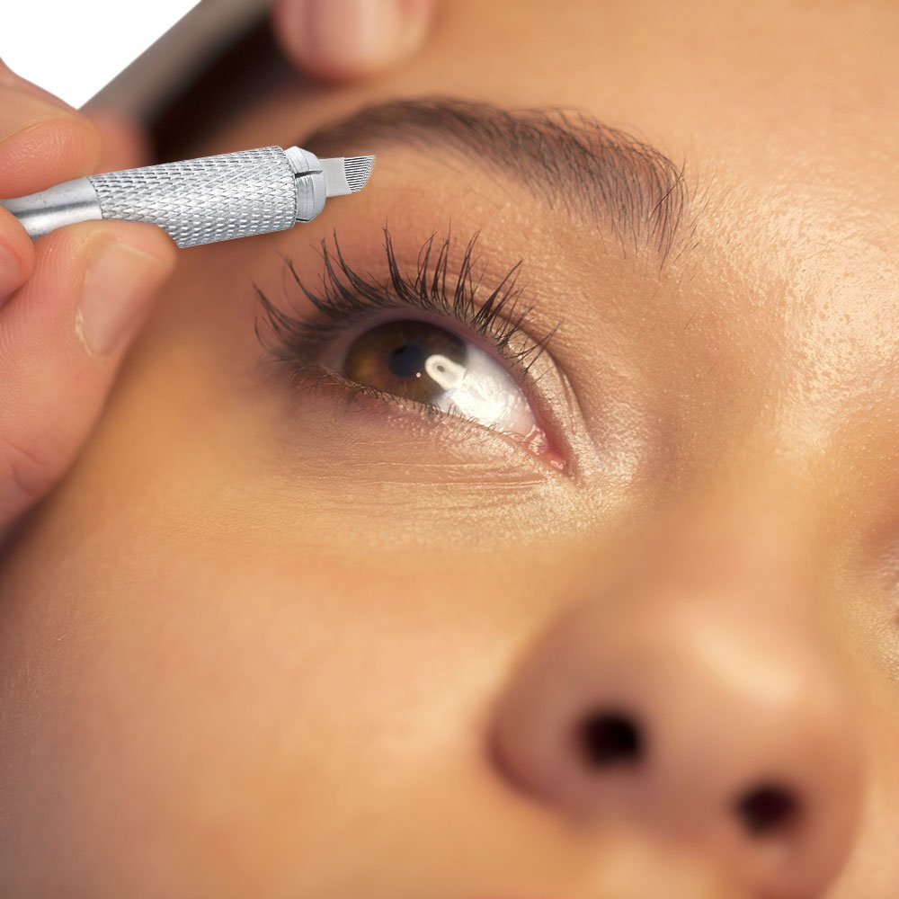 14pin : Atomus 50pcs Permanent Makeup Manual Eyebrow Tattoo Needle Microblading 14 Sloped Needles White (14pin)