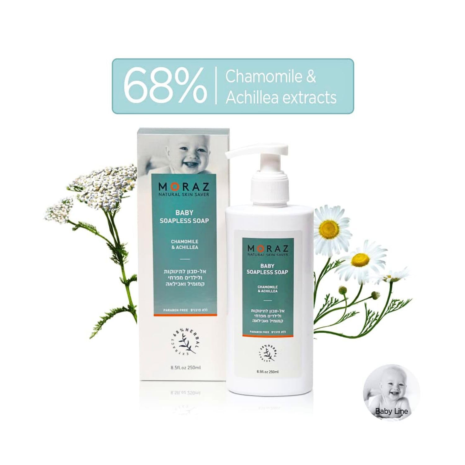 Moraz Herbal Natural Baby Soapless Liquid Soap |Gentle Cleansing for Babies Soft Skin with Chamomile and Achillea flowers extracts – 250ML