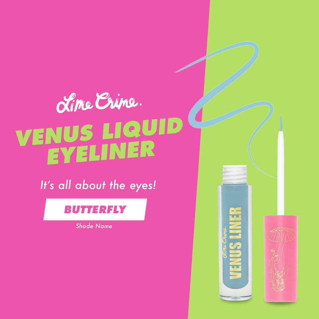 Lime Crime Venus Pigmented Liquid Eyeliner with Precision Brush, Butterfly (Bright Aqua) - Ultra Matte Water-Based Formula is Long-Lasting, Smudge-Proof & Quickly Dries - Vegan & Cruelty-Free