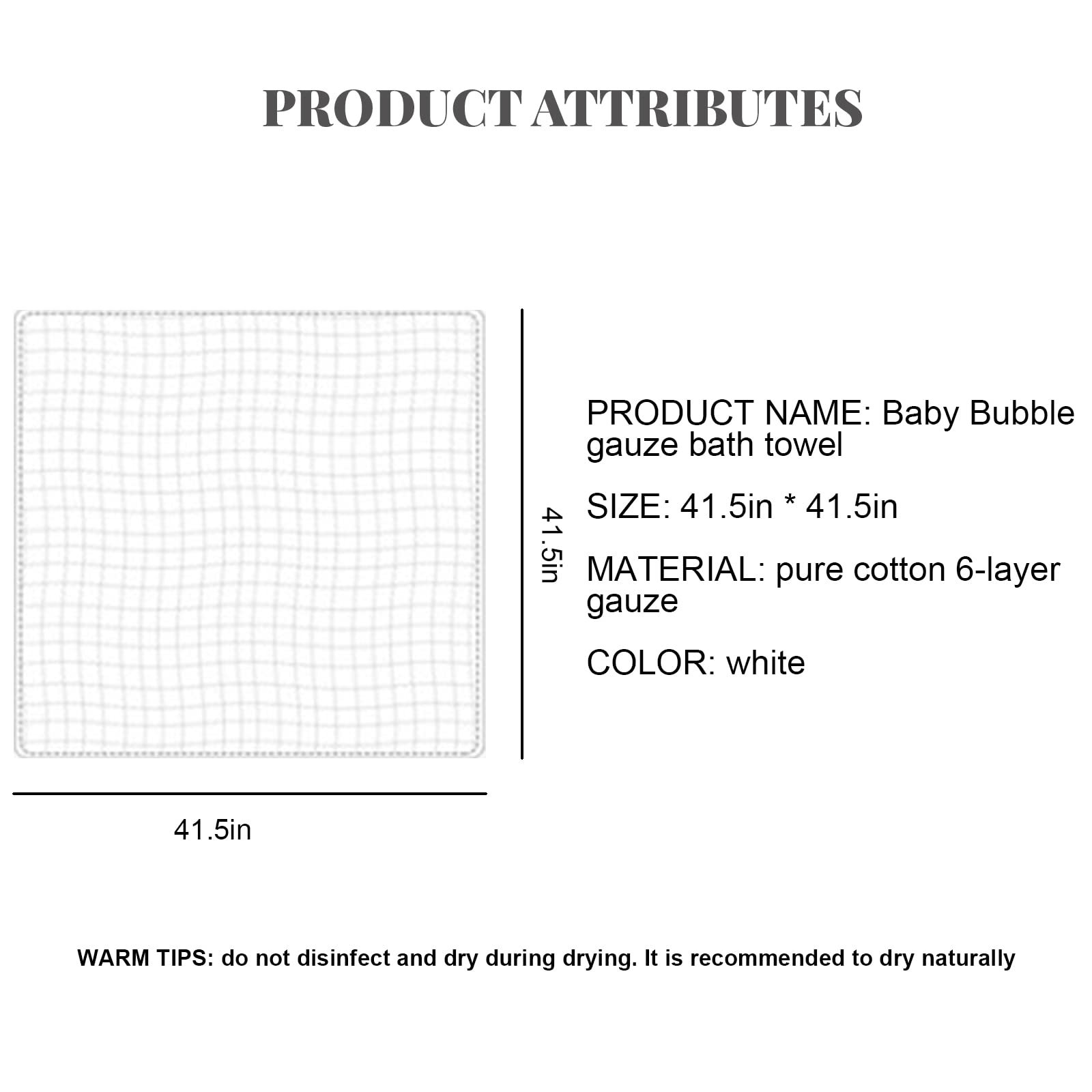 Setaria Viridis Baby Muslin Towel Blankets- 3 Pack Newborn White Gauze Towel Odor Free Soft Baby Bath Towel 6 Layers for Boys and Girls 41.5x 41.5