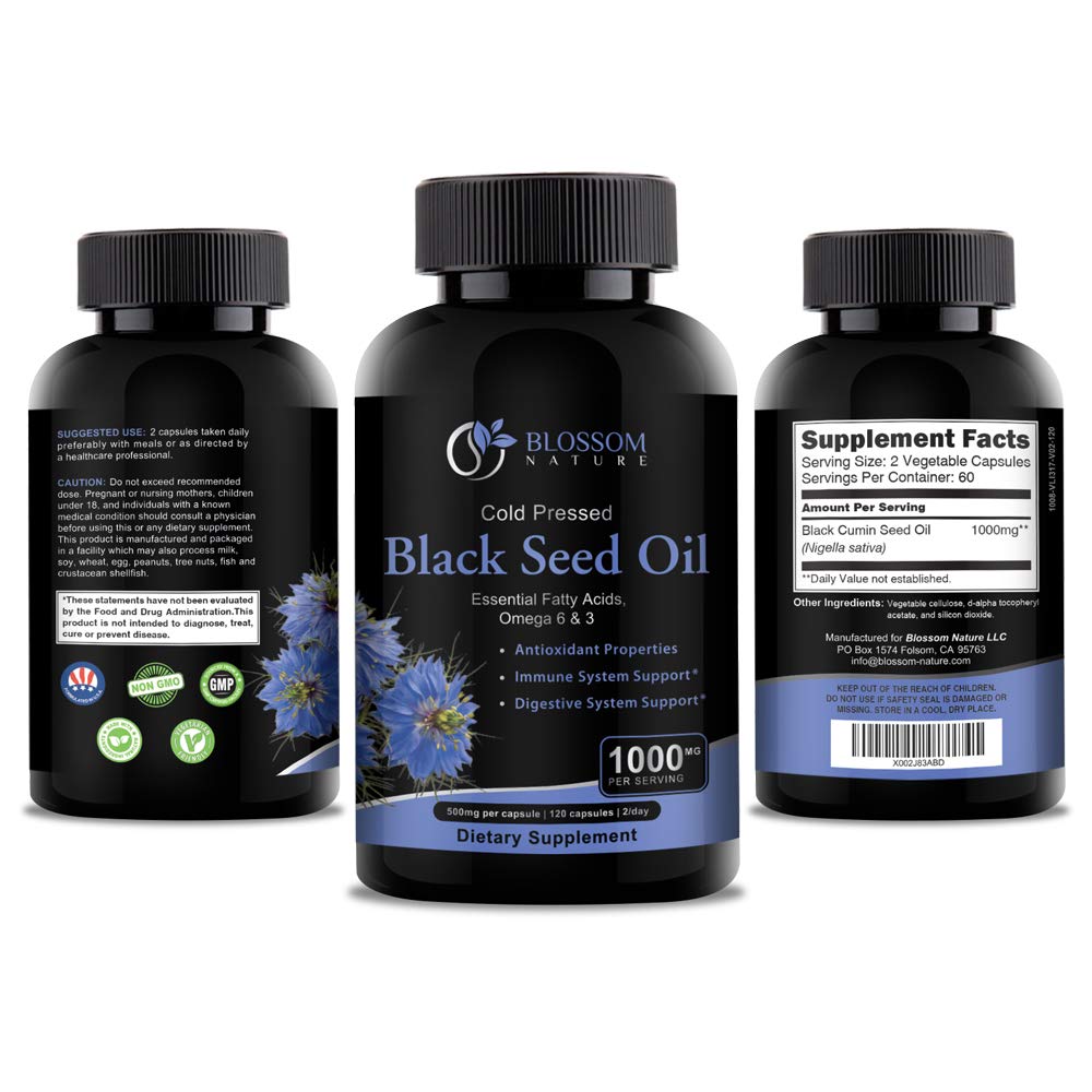 Black Seed Oil Capsules 1000mg - Premium Black Cumin Seed Oil Capsules - Black Seed Oil Liquid Pills - Virgin Cold Pressed Nigella Sativa Oil Pills - Blackseed Oil - 120 Cap (2 Month Supply)