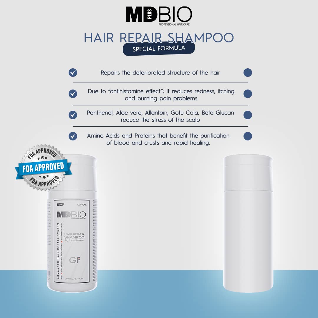 MD PLUS BIO Hair Regrowth Shampoo, Clinically Tested Repair Shampoo, Anti-Thinning Shampoo, Hair Loss Shampoo, Hair Thinning Therapy For Men & Women, Sulfate Free Paraben Free - 8.45 Fl Oz (250 ml)