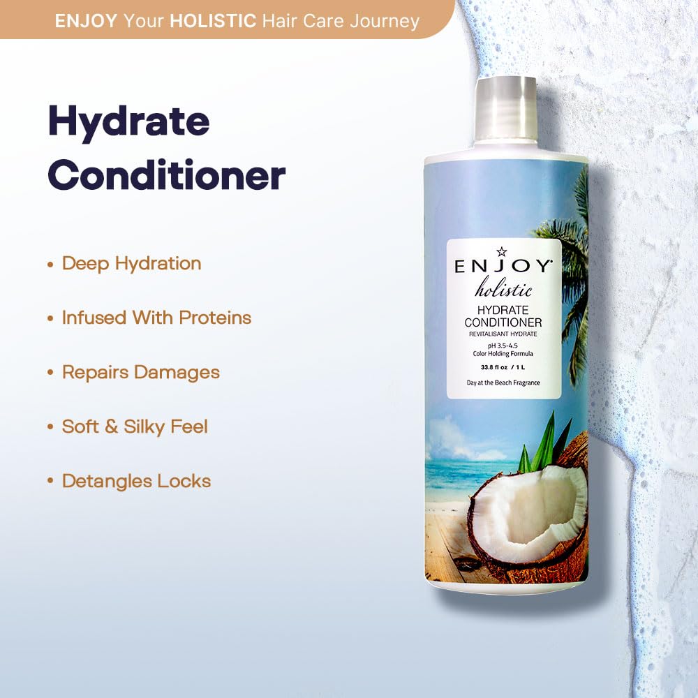 ENJOY Hair Care Holistic Hydrate Conditioner, pH 3.5-4.5, Hair Conditioner For Damaged Hair, Conditioner Curly Hair Products - 10 Fl Oz