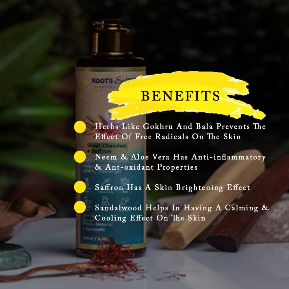 ROOTS AND HERBS Ayurvedic Body Wash shower gel red sandalwood Shvet Chandan & Saffron 6.76 oz