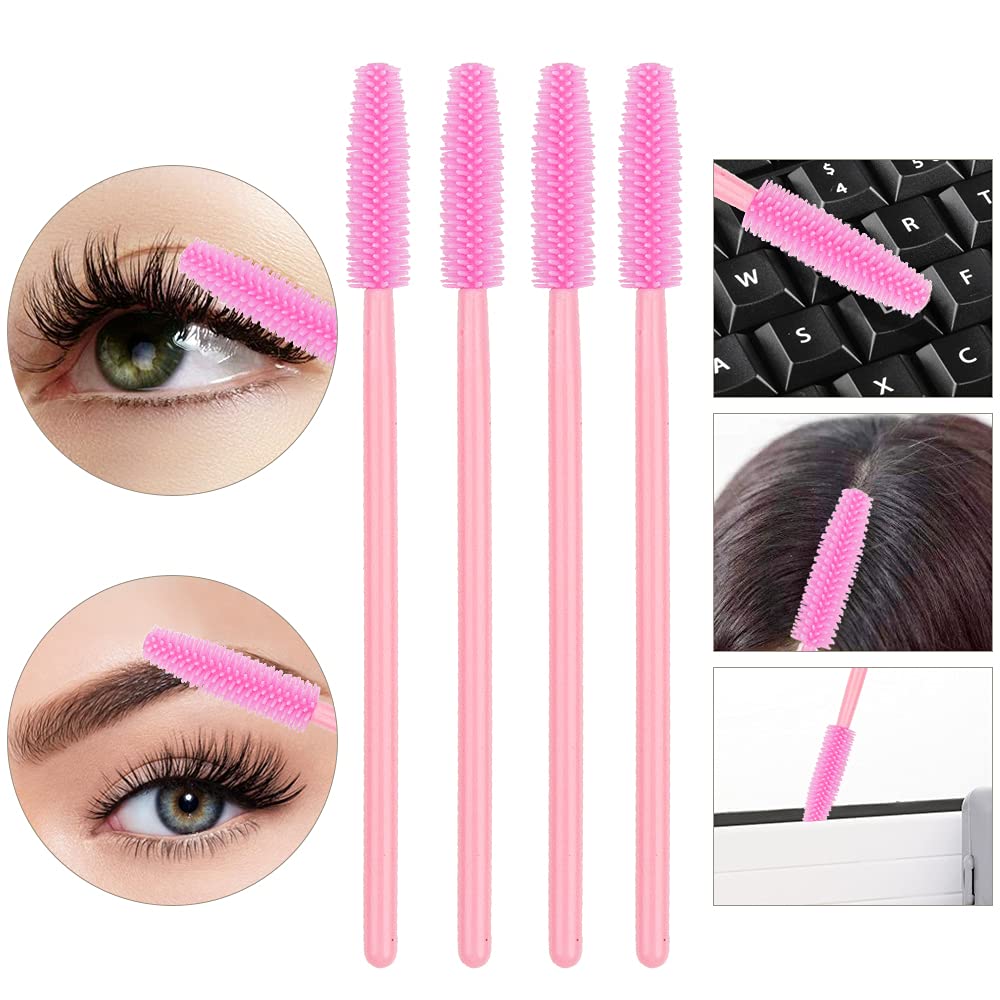 MyAoKuE-UP 100pcs Silicone Mascara Wands Disposable Eyelash Brushes Wand for Extension Makeup Brush Tool Bulk, Pink