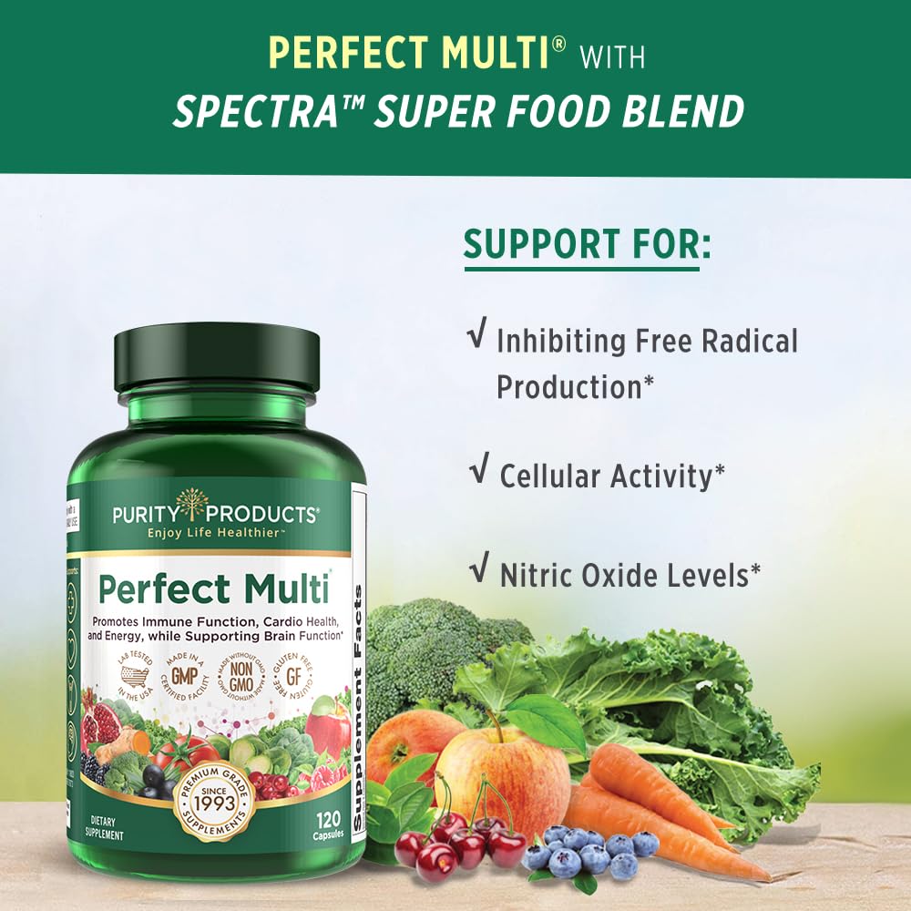 Purity Products Perfect Multi - Multivitamin Packed with Vitamins, Minerals and Phytonutrients - 60 Breakthrough Nutrients - Support for Healthy Immunity, Normal Energy Levels - 120 Capsules (1)