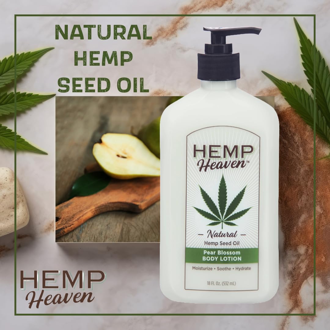 NEW & IMPROVED Pure Hemp Seed Oil Body Lotion - Pear Blossom Scent, Moisturizing & Soothing for All Skin Types, Enriched with Vitamins & Omegas, Fresh Floral Fragrance, Men & Women, 18 oz