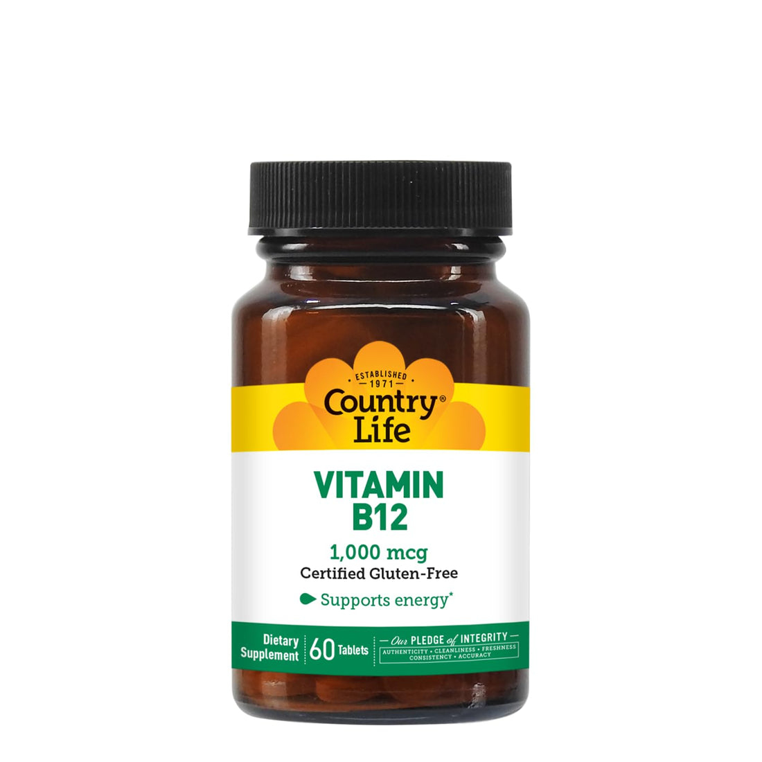 Country Life Vitamin B12 Supplement - Essential for Brain Function, Nerve Health, Red Blood Cells - Ideal for Anemia Prevention - Vegan Vitamin B, 1000 mcg - Gluten-Free, 60 Tablets