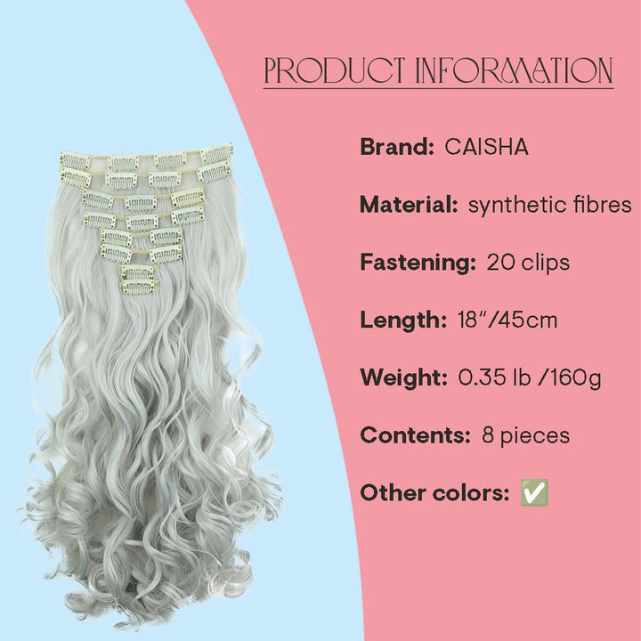 Prettyshop Clip in Extensions 24 (60Cm) Light Gray #Gray1 Ces28-1: Prettyshop Xxl Full Head Set 8 Pcs 24 Clip In Hair Extensions Hairpiece Wavy Heat-Resisting Light Gray Ces28-1
