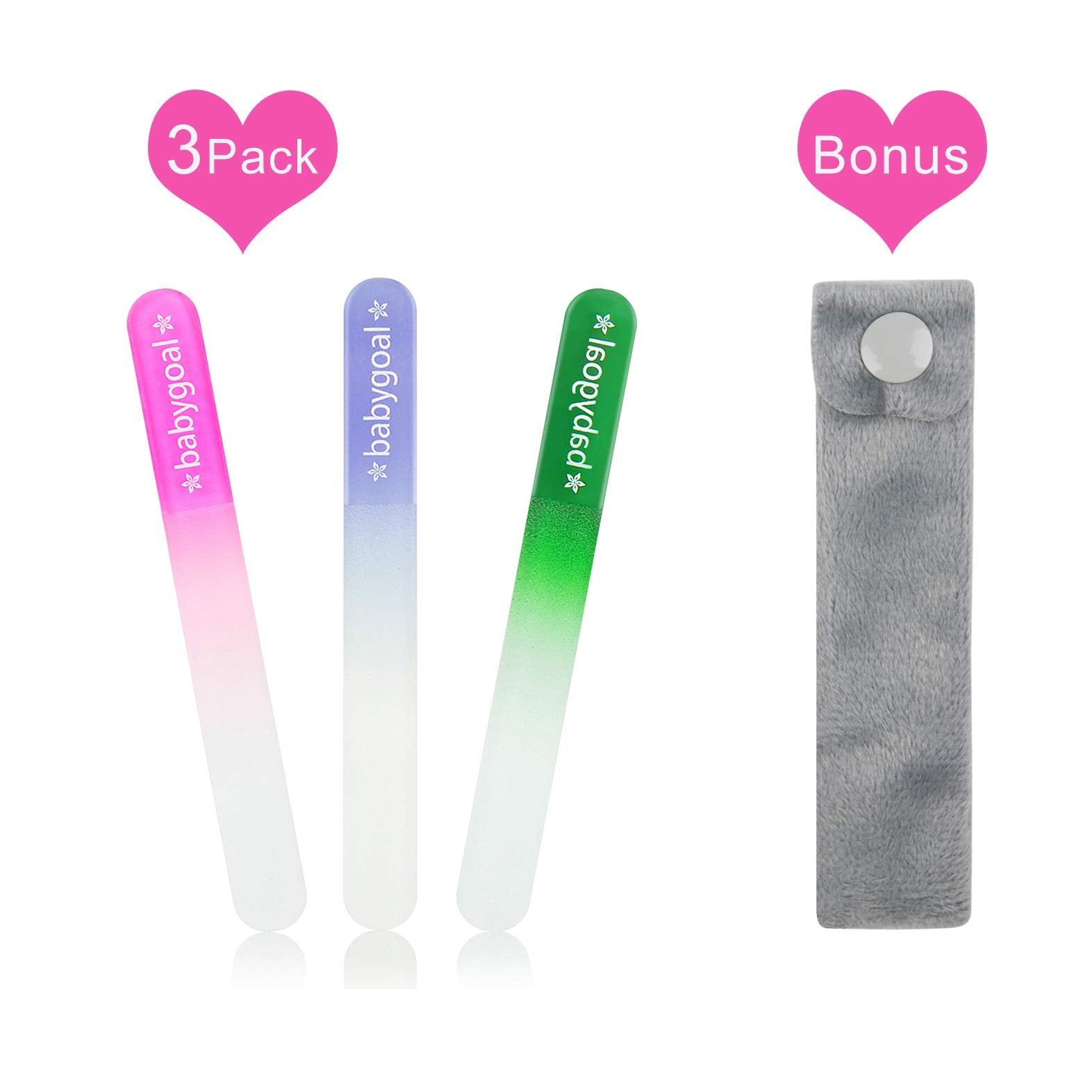 Newborn Baby Nail File 3 Pack with a Pouch, Emery Board Glass Crystal for Newborns, Toddlers, Infant, Babies & Young Children - Gift for Babies, New Moms 3NF03