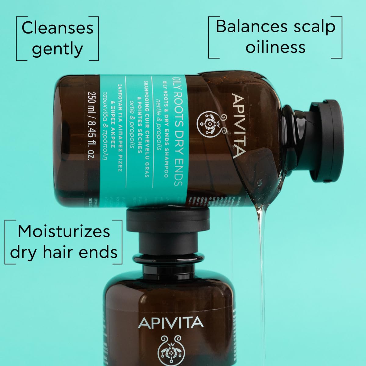 Apivita Oily Roots and Dry Ends Shampoo 8.45 Fl.oz. | Natural Honey & Panthenol Shampoo for Oiliness Balancing and Split-Ends Repairing | Leaves Hair Smooth, Lightweight and Full of Volume
