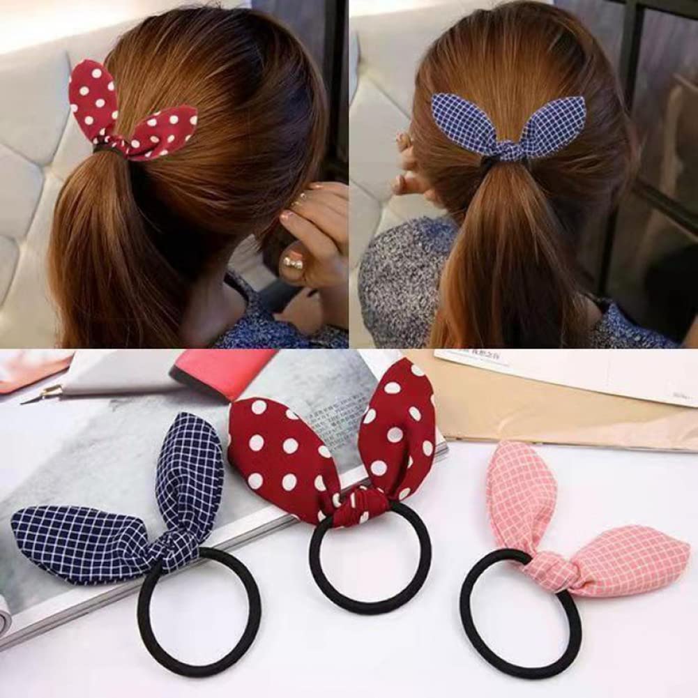 Casualfashion 12Pcs Lovely Rabbit Ear Hair Bow Ties Hairband Ponytail Holders