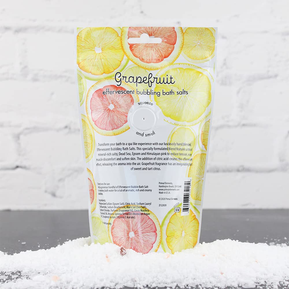 Primal Elements Effervescent Bubbling Bath Salts, Grapefruit, 12 Ounce