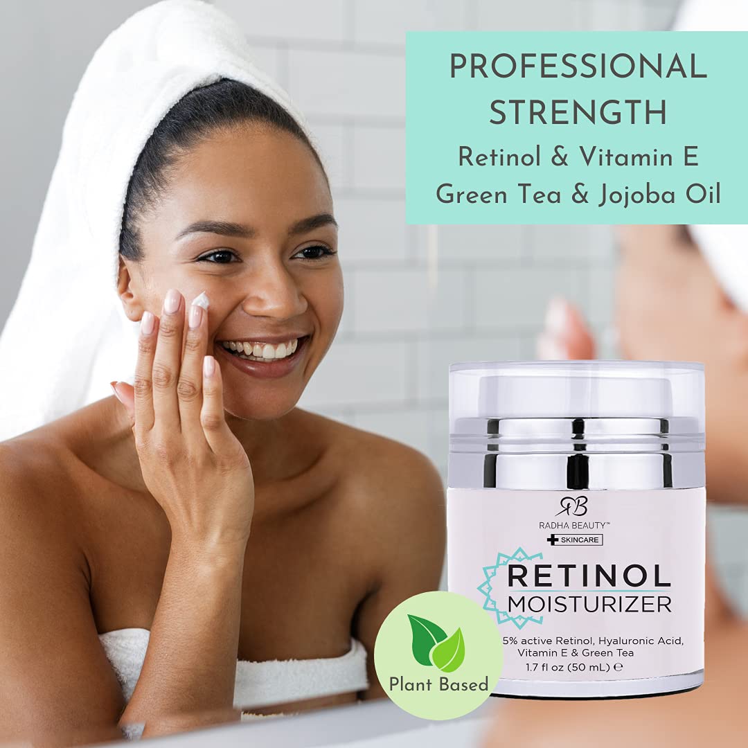 Radha Beauty 2.5% Retinol, Hyaluronic Acid and Jojoba Oil Moisturizing Cream for Face 1.7 fl. Oz