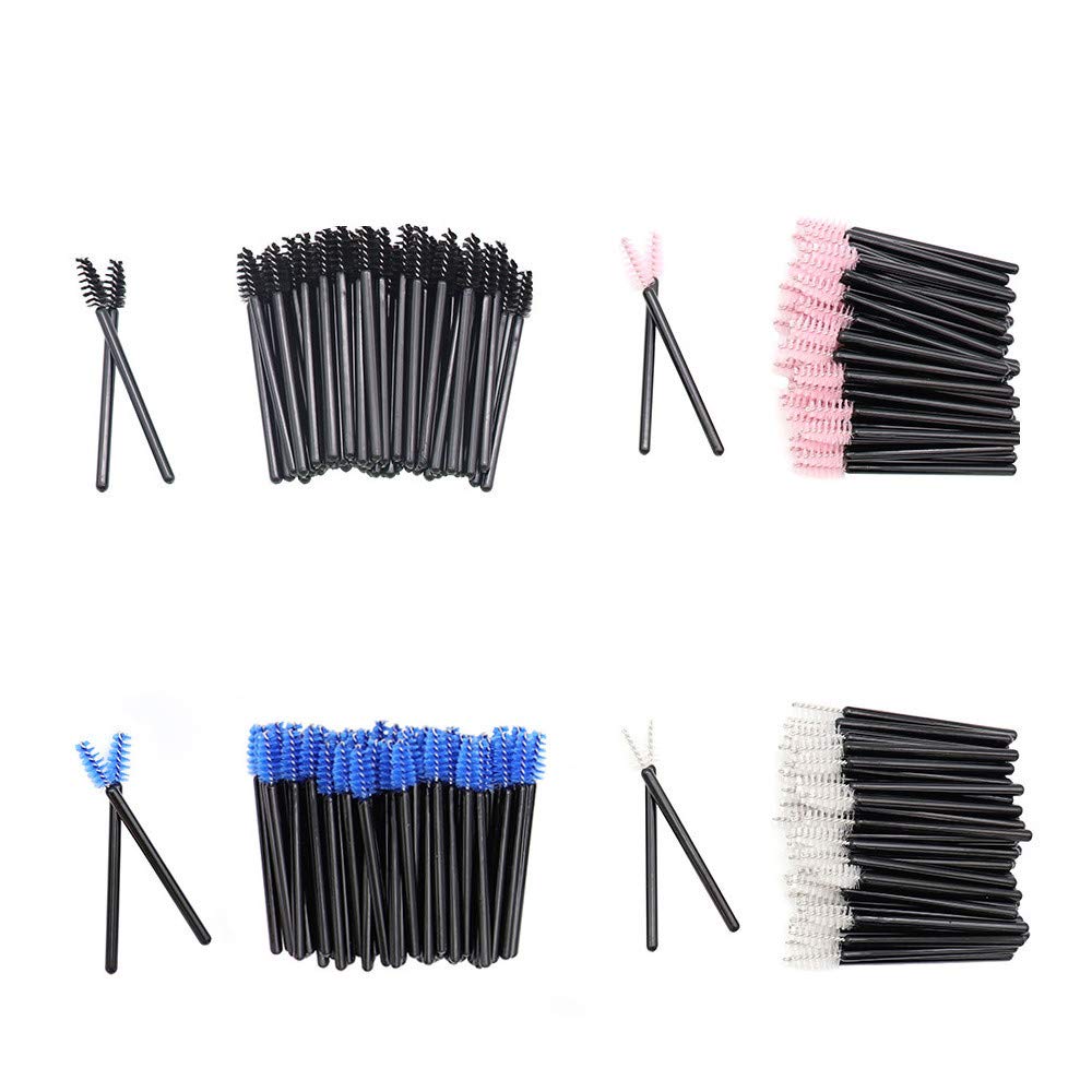 Upgrade Mini Mascara Wands Disposable Eyelash Brushes for Extensions Eye Brow Brush Makeup Tool Bulk, 200 Pack Set, 4 Colors