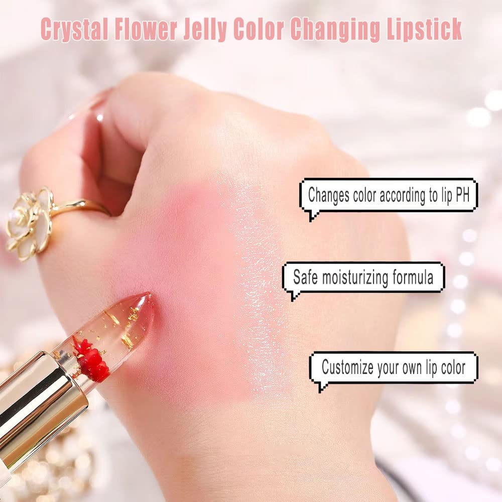 SWETIYOU Crystal Flower PH Lip Balm Color Changing Magic Lipstick Jelly Luxury Long Lasting Nutritious Gloss Clear pintalabios magicos, Red Flower