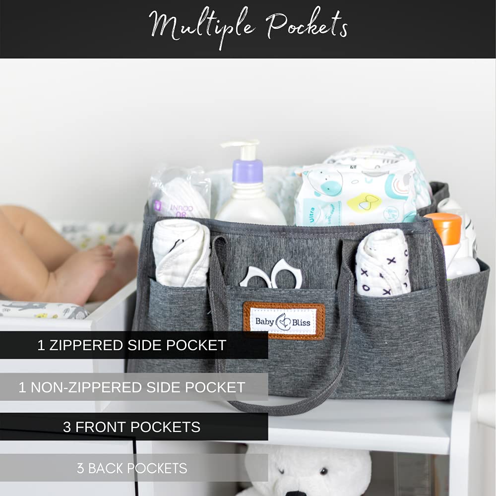 BabyBliss Diaper Caddy - Storage Bin for Nursery - Car Organizer for Diapers and Baby Essentials - Waterproof Storage Basket for Changing Table