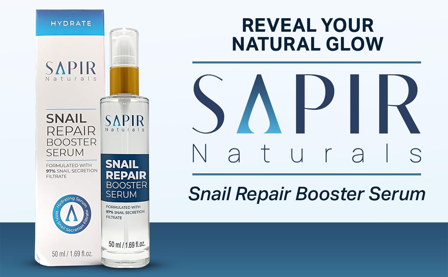 Snail Mucin Serum Repair Booster Serum 50ml - Formulated With 97% Snail Secretion Filtrate - Facial Skin Care Products Face Serum For Women With Hyaluronic Acid - Anti aging Serum - (2 Pack)