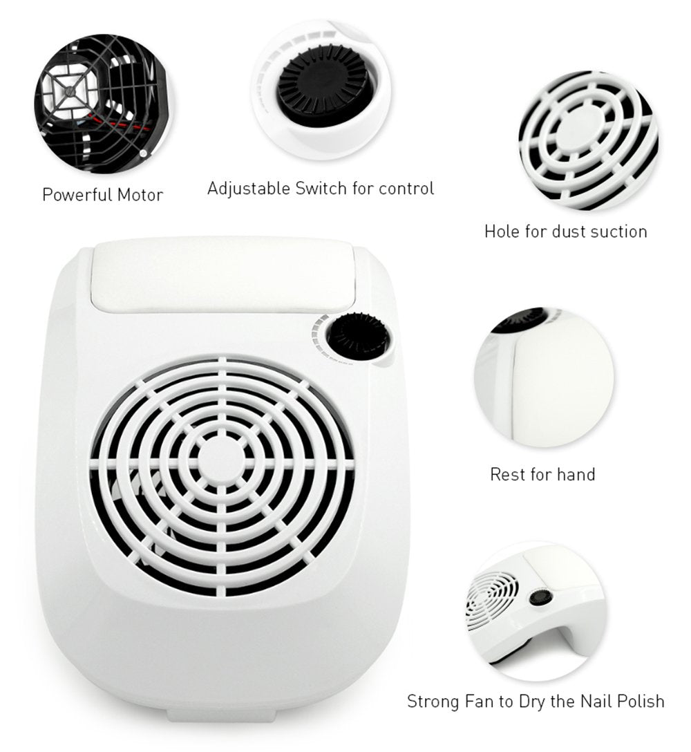 KADS Adjustable Nail Dust Collector Suction Fan with 2 Dust Collecting Bags, Powerful Nail Vacuum Cleaner Machine Manicure Tools, Practical Nail Art Salon Cleaning Equipment (110V)
