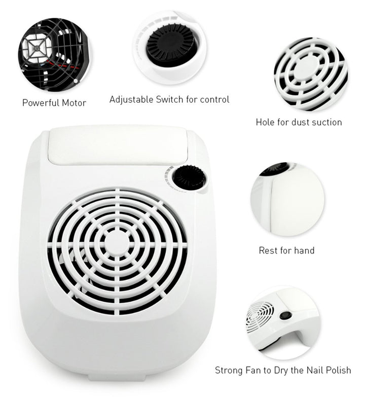 KADS Adjustable Nail Dust Collector Suction Fan with 2 Dust Collecting Bags, Powerful Nail Vacuum Cleaner Machine Manicure Tools, Practical Nail Art Salon Cleaning Equipment (110V)