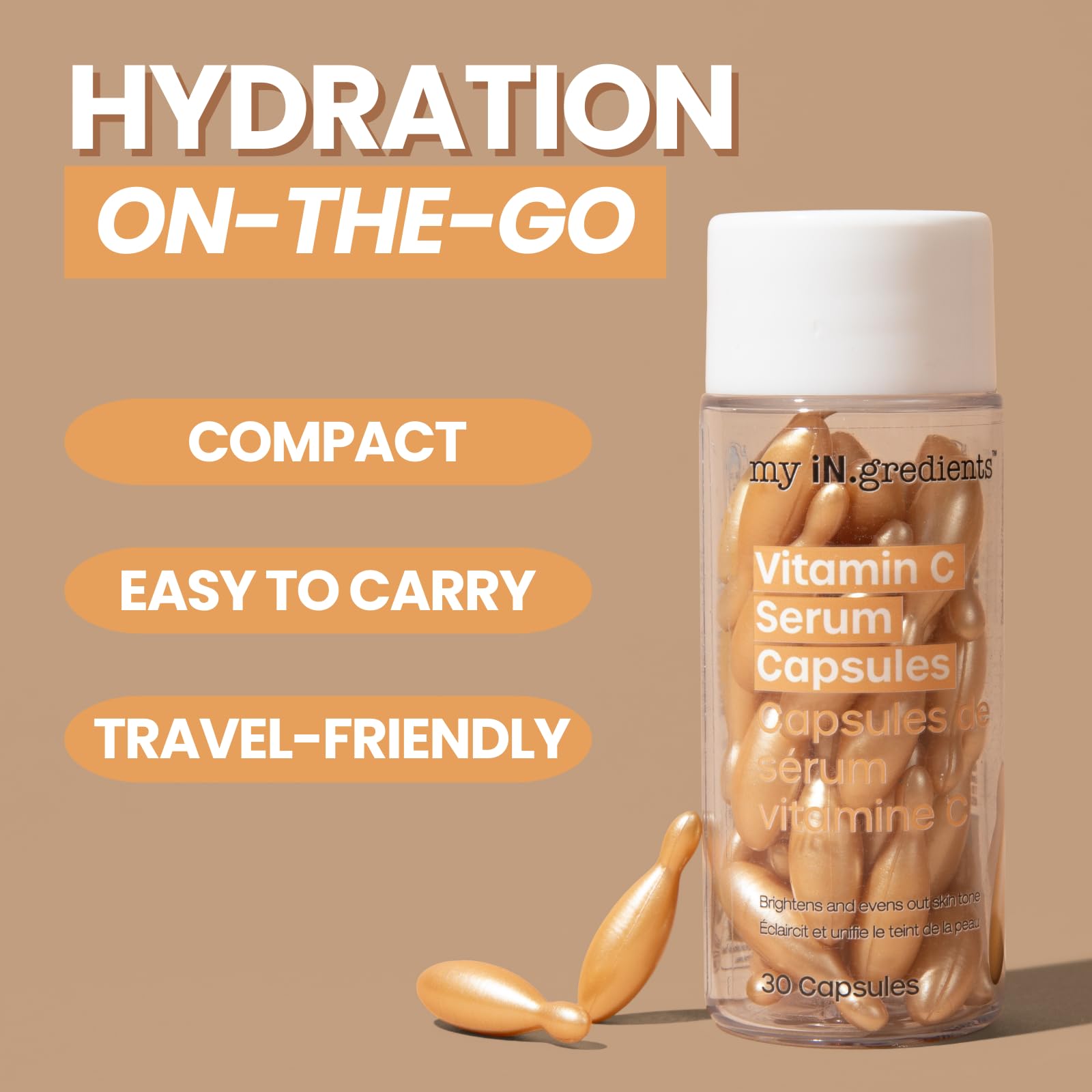 Masque Bar My Ingredients 10% Vitamin C Serum Capsules for Face - Serum Capsule for Evening Out Skin Tone & Instant Hydration, Korean Skin Care Treatment, 30 Mineral Oil Free, Paraben Free Capsules