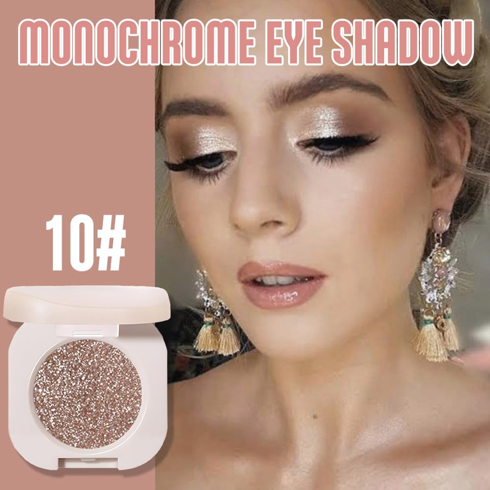 FeiCuiYun Monochrome Glittler Eyeshadow, Pressed Glitter Eyeshadow, Matte Pressed Powder Single; Vegan, Talc, Paraben & Cruelty Free, Brown Glitter (10)