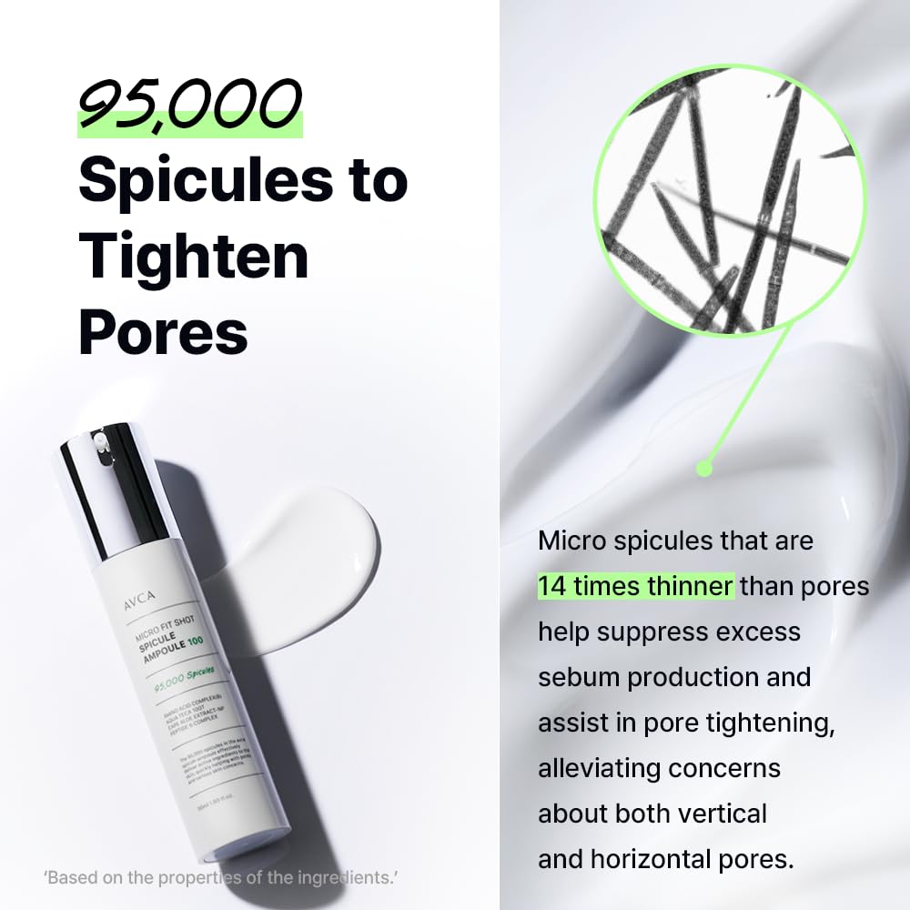 AVCA Micro Fit Shot Spicule 100 Ampoule serum - Korean Skin Care, Hyaluronic Acid, Daily Face Essence for Soft Skin, (50ml/1.69fl.oz.)