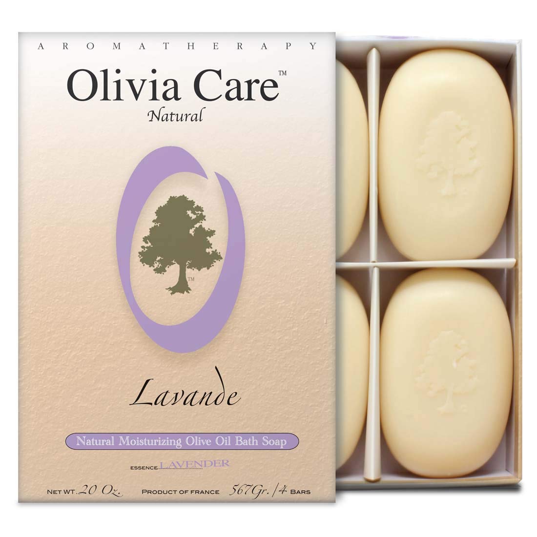 Olivia Care Hard Top Gift Box of 4 Soaps 20 Boxes, Lavender, 20 Ounce