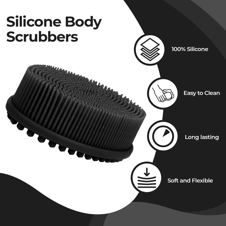 Avalon Care Silicone Body Scrubber - Dual-Sided for Scrubbing & Massaging, Exfoliating Body Scrubber Loofah for Women (Black)