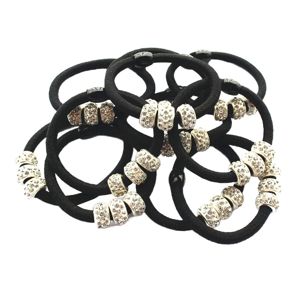 Casualfashion 10Pcs Lady Girls Shiny Rhinestone Rubber Band Hair Rings Korean Hair Accessories Hair Ropes Ponytail Holder