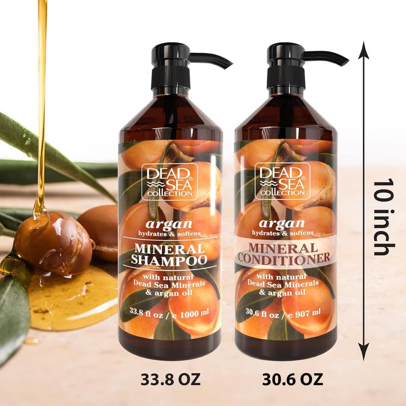 Dead Sea Collection Shampoo and Conditioner Set with Argan Oil – Hydrating Softening Hair Products with Dead Sea Minerals for All Hair Types – Set of 2 Bottles (33.8 & 30.6 Fl. Oz.)