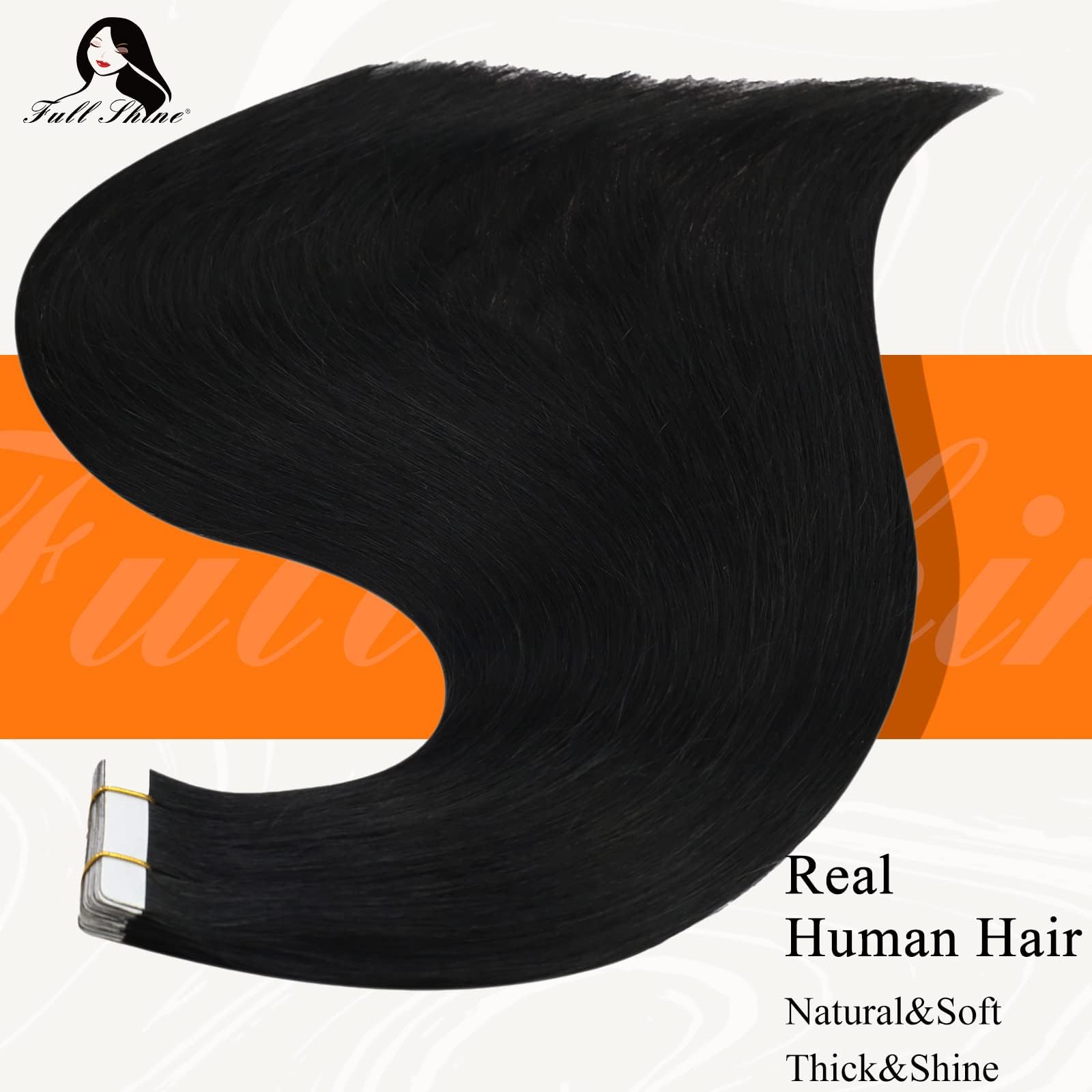 Fshine Tape in Hair Extensions Human Hair 12 Inch Jet Black Real Hair Tape in Extensions 30 Grams Skin Weft Hair Extensions 20 Pieces Glue on Hair Extensions
