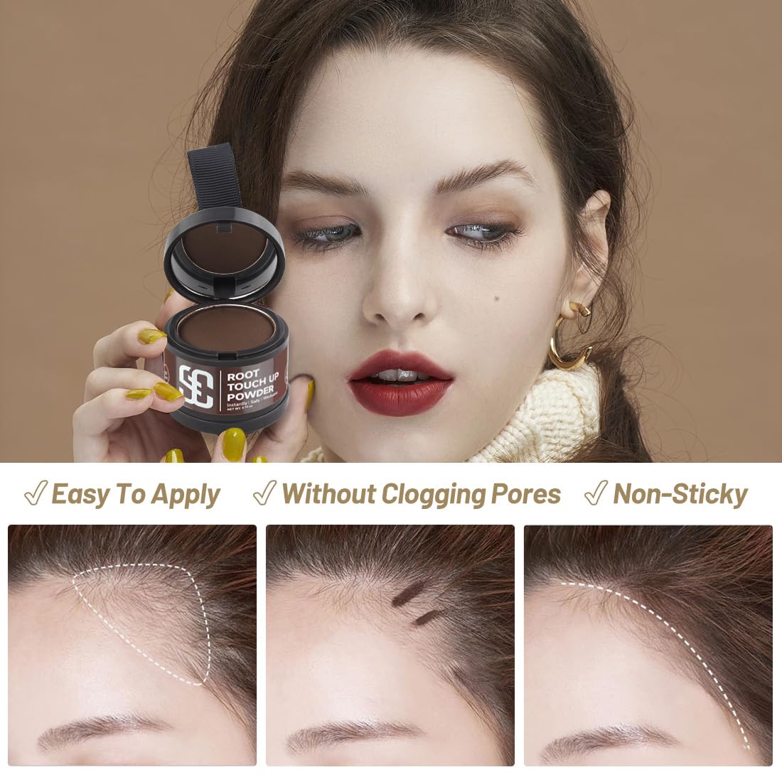 SOVONCARE Hairline Powder - Root Touch Up & Gray Hair Concealer for Men and Women, Instantly Covers Thinning Hair and Bald Spots, Natural-Looking Coverage Hazel Brown