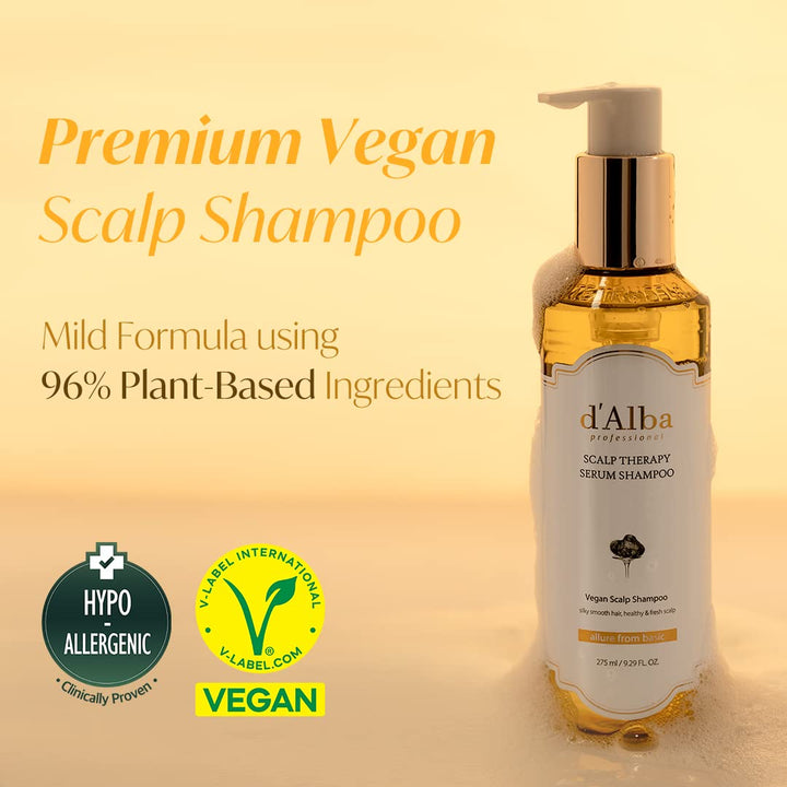 d'alba Piedmont Professional Repairing Scalp Therapy Serum Shampoo 275ml, Mild and Vegan Formula, Gentle Hair and Scap Treatment