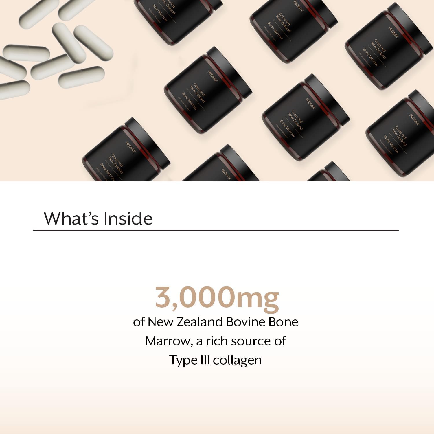 ProMix Nutrition Grass-Fed Beef Bone Marrow Supplement | Rich in Collagen, Vitamins & Minerals - Raw & Freeze Dried | - 180 Gelatin Capsules