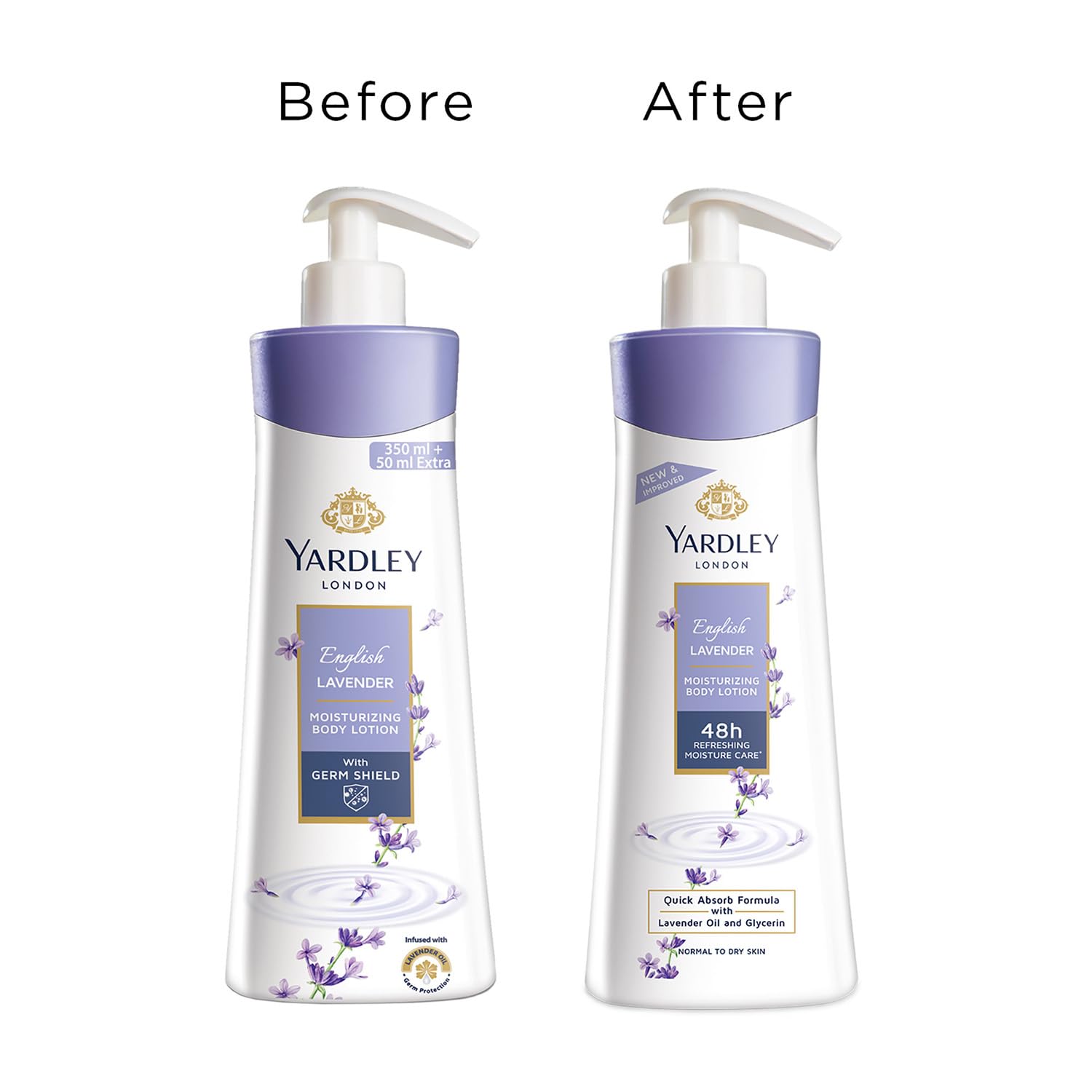 Yardley London English Lavender Moisturizing Body Lotion With Germ Shield| Infused With Lavender Oil| Daily Use Hand & Body Lotion With Natural Floral Extracts For Women| 350+50ml (Pack of2)