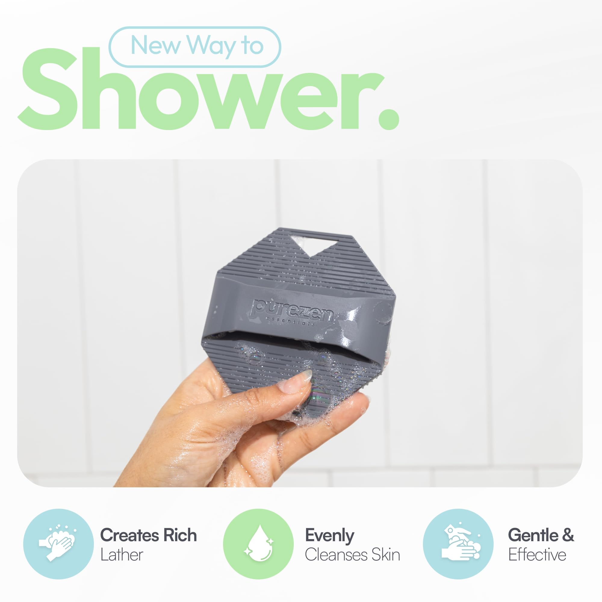 Pure Zen Essentials Silicone Body Scrubber, Exfoliating Body Scrubber for All Skin Types, Eco Friendly Massaging & Exfoliating Shower Scrubber with Soft Bristles, Travel Essentials, Loofah Alternative