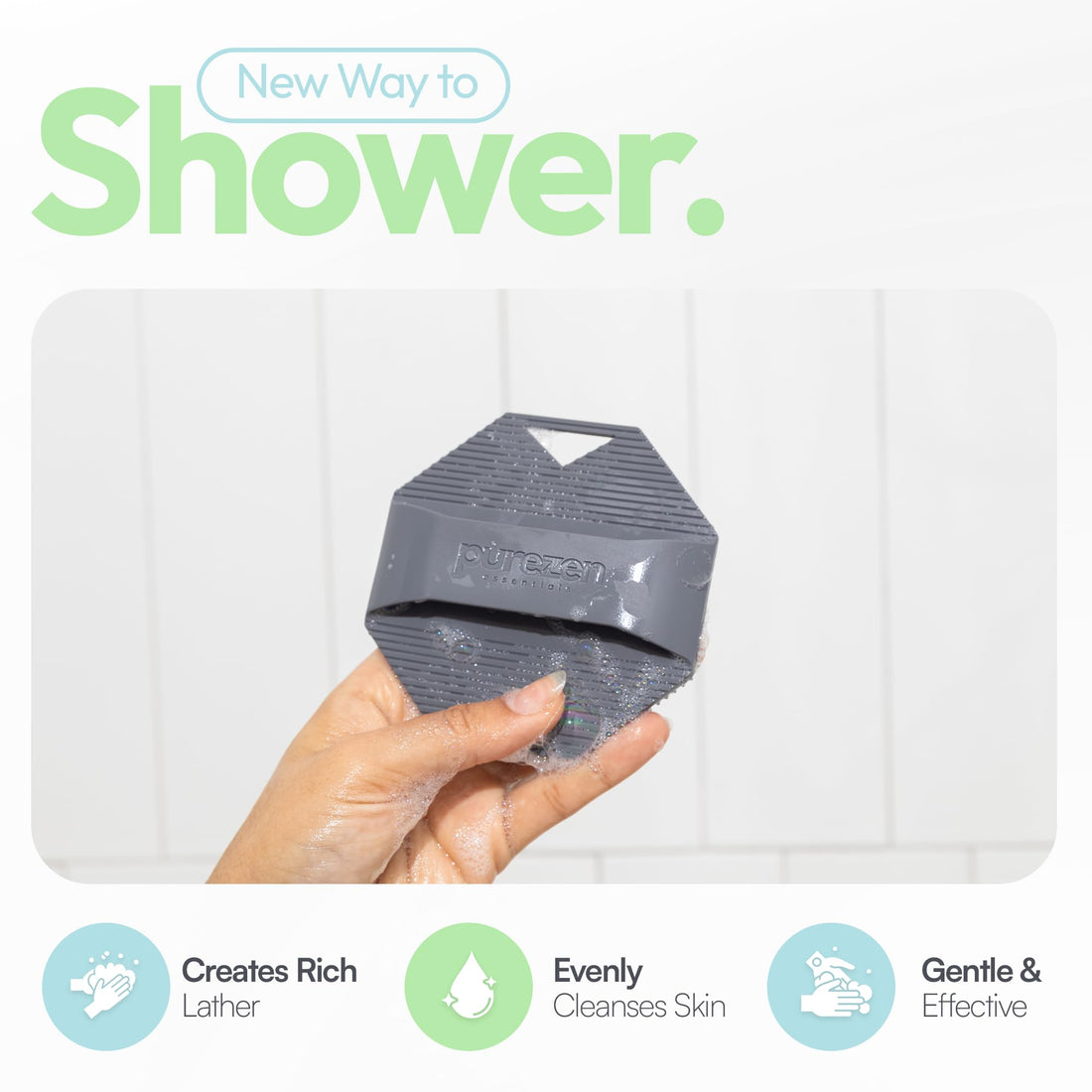 Pure Zen Essentials Silicone Body Scrubber, Exfoliating Body Scrubber for All Skin Types, Eco Friendly Massaging & Exfoliating Shower Scrubber with Soft Bristles, Travel Essentials, Loofah Alternative