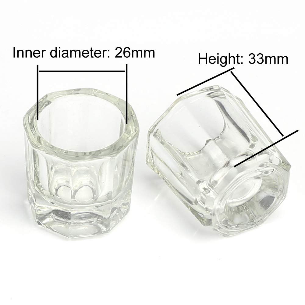 2 Pieces Mini Glass Dappen Dish with Stainless Steel Lid Nail Art Acrylic Powder Nail Art Tools Glass Cup Glass Dappen Cup