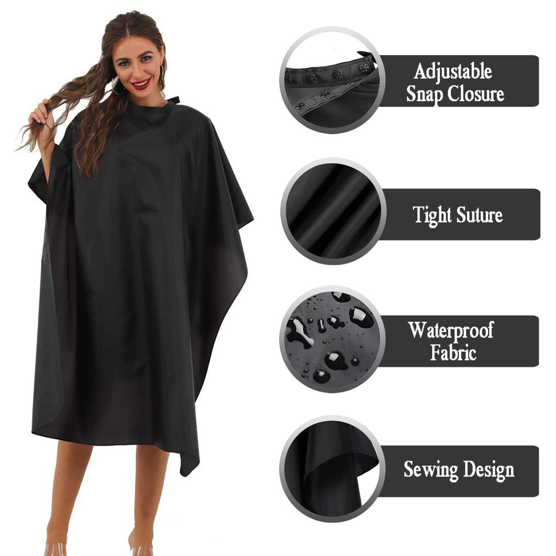 BSFHH Black Barber Cape, Professional Nylon Waterproof Hair Cutting Cape with Snap Closure Salon Cape, 59 x 47 Hairdressing Cape for Haircut, Coloring, Makeup, Styling (8 Pack)