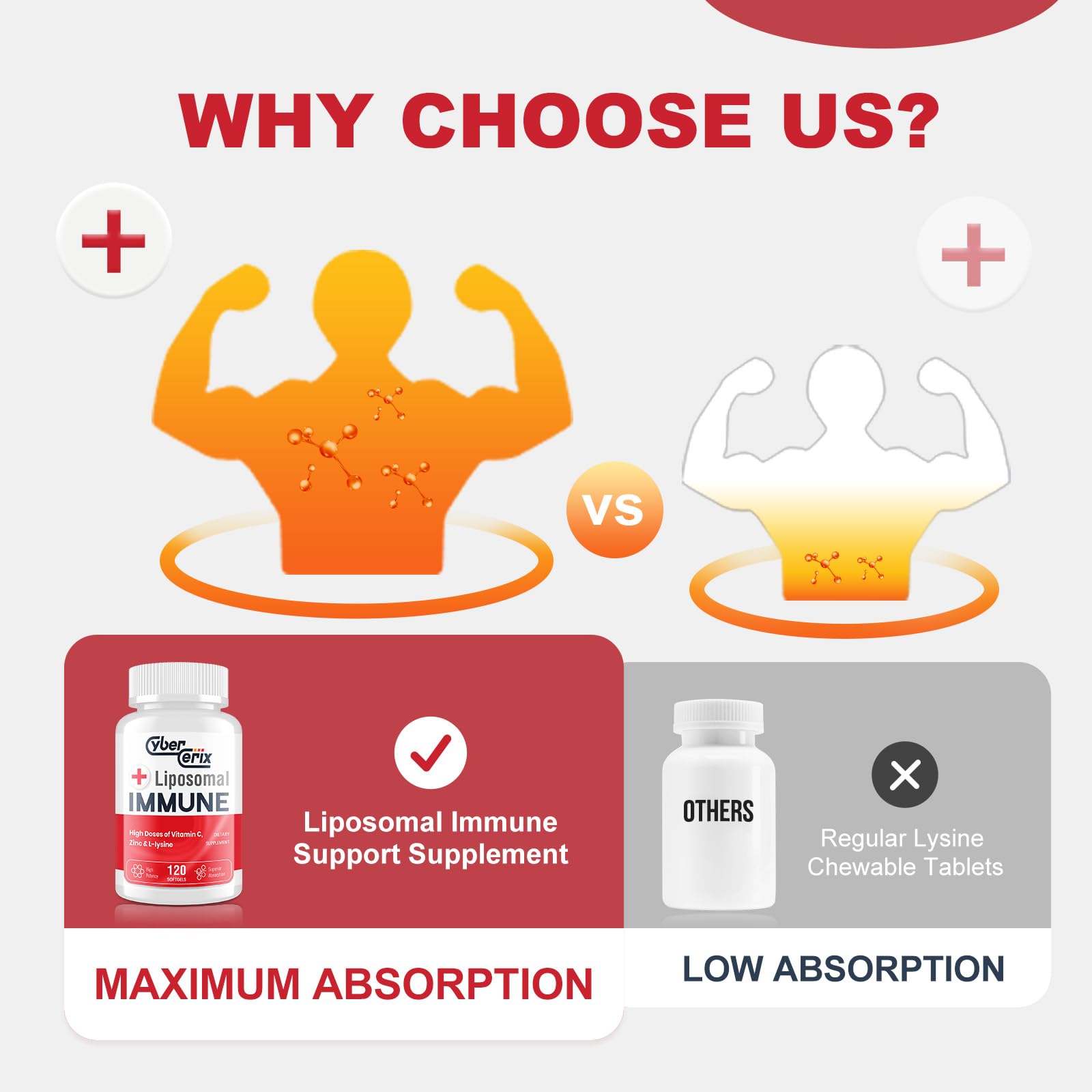 CyberCerix Liposomal Immune Support Supplement for Adults, Complex with L-Lysine 1,500mg, Vitamins, Minerals & Herbal Extracts, Comprehensive Daily Wellness Blend for Men & Women - 240 Capsules