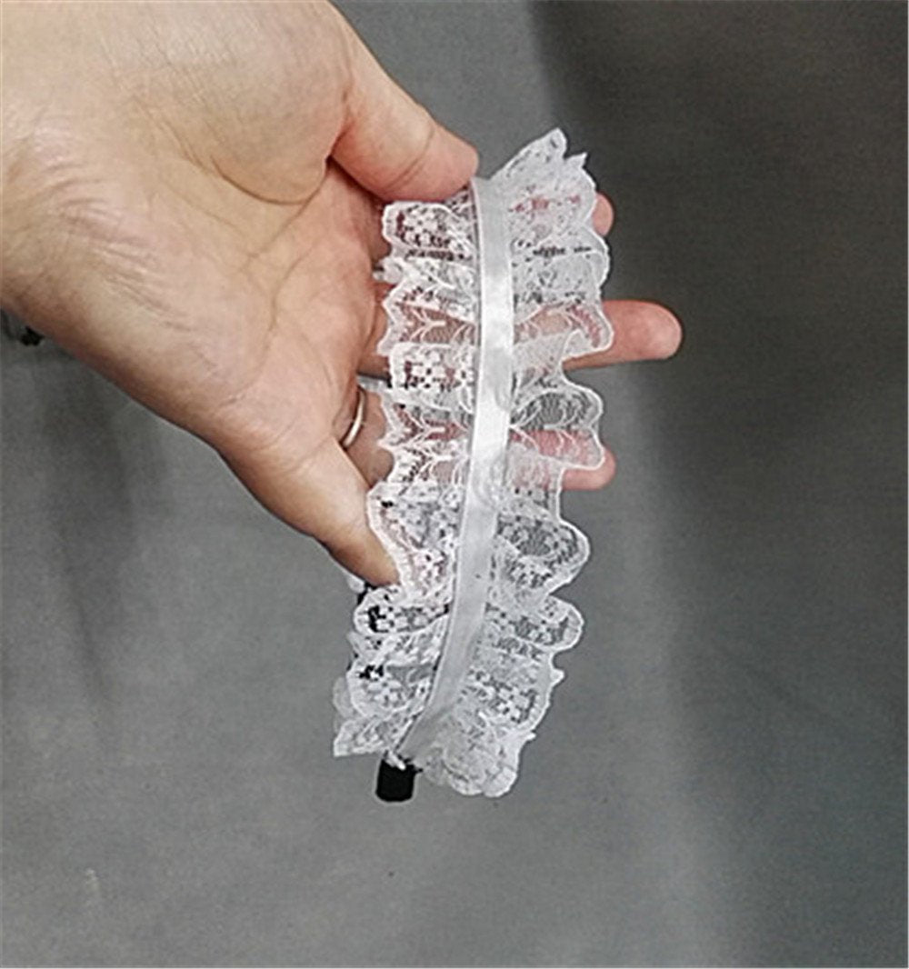 Handmade Hair Accessory Headband Gothic lolita cosplay maid black and white lace hair trim hair hoop