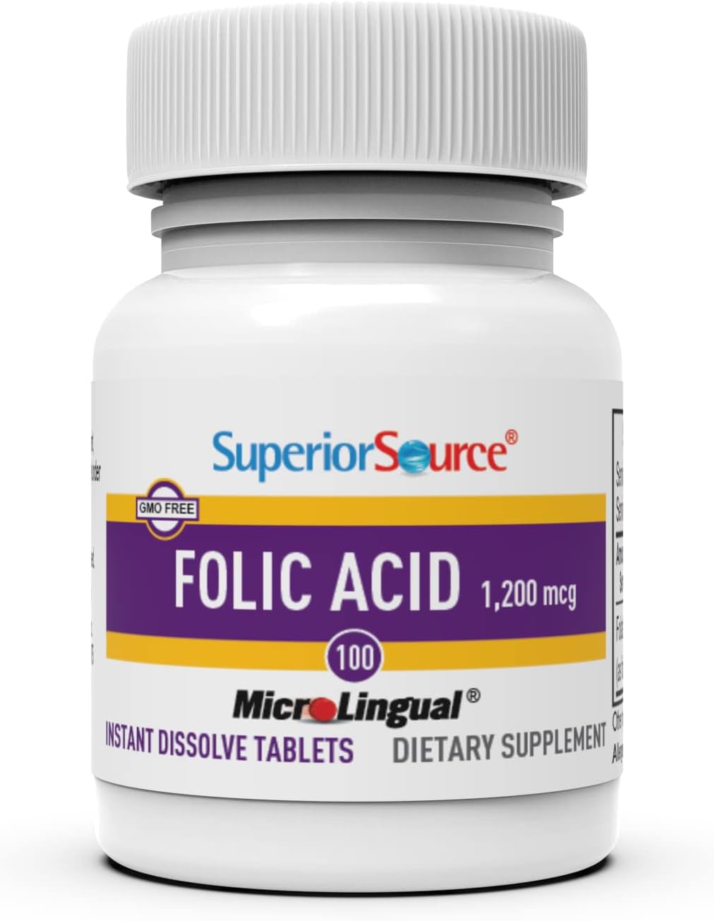 Superior Source Folic Acid Vitamin B9 1200 mcg MicroLingual Instant Dissolve Tablets Under Tongue Melts, 100 Count