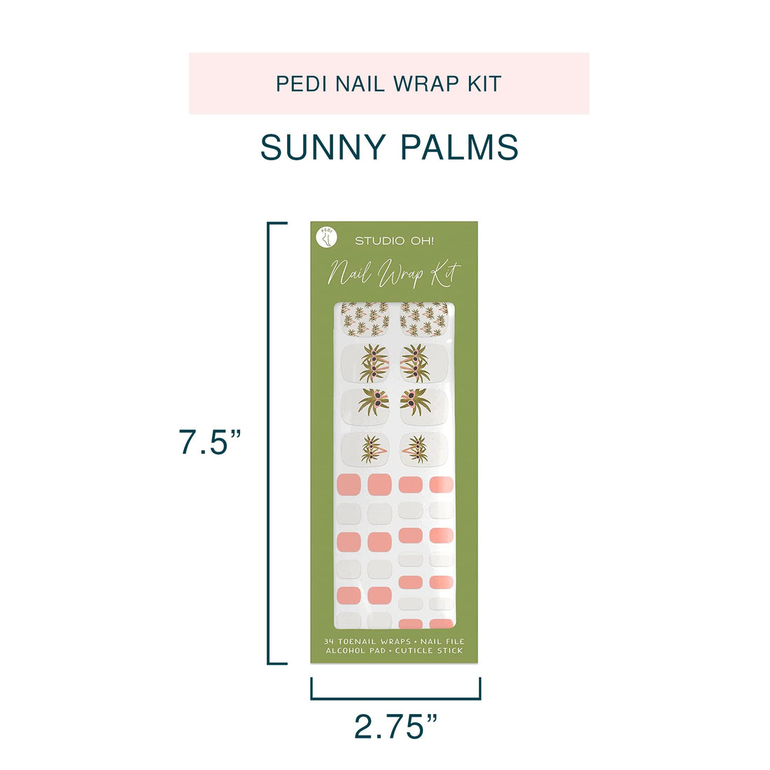 Studio Oh! Pedi Nail Wrap Kit - 22 Decorative Nail Wraps & Stickers, Various Designs & Colors with Application Tools - Easy Apply, Lasts up to 1 Month, Chip-Resistant - Sunny Palms