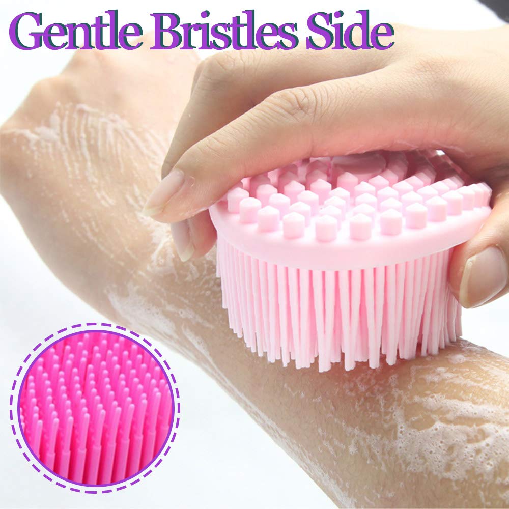 Silicone Body Scrubber, ABOLINE 2 Pack Exfoliating Silicone Shower Loofah Body Bath Brush,Easy to Clean,Long Lasting,Face and Body Clean Massage,Skin Exfoliation(Purple&Pink)